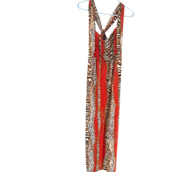 Mlle Gabrielle Red and Brown Zebra Print Maxi Dress - Picture 3 of 11